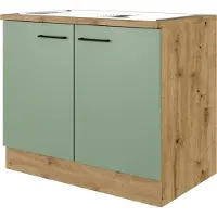 Flex-Well Mobile da cucina con lavello e piano di lavoro Flex Well Cara LxHxP 100 x 60 x 85 cm colore frontale verde opaco colore corpo rovere chiaro