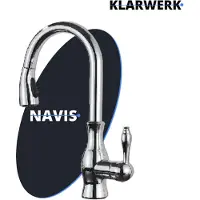 KLARWERK NAVIS | Rubinetto da cucina estraibile in acciaio inossidabile, finitura cromata lucida | Miscelatore ad arco alto | Rubinetto ad alta pressione, orientabile a 360°, 2 attacchi
