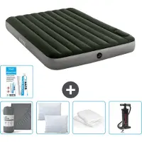 Intex Letto ad aria - 2 persone - 152 x 203 x 25 cm - verde - lenzuolo matrimoniale - bacio - pompa - set di riparazione e protezione per cuscini