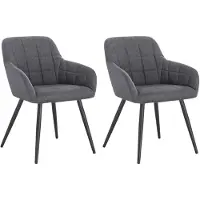 Woltu set di 2 sedie da pranzo sedia da cucina sedia da soggiorno sedia imbottita con braccioli, seduta in lino, gambe in metallo, grigio scuro