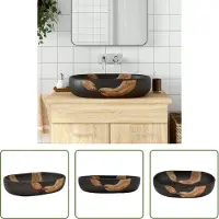 The Living Store Lavabo da appoggio Nero Ovale 59x40x14 cm Vetroceramica