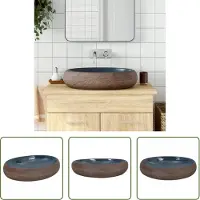 The Living Store Lavabo da appoggio marrone e blu ovale 59x40x15 cm in Vetroceramica