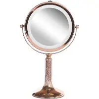 Beliani Specchio cosmetico in metallo rosa-dorato ø 13 cm rotondo bifacciale ruotabile con supporto di luce LED specchio da tavolo per il trucco con ingrandimento 5x