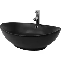 LuxeBath Lavabo Lavabo da appoggio ovale, 59x38x19 cm, nero opaco, Vetroceramica