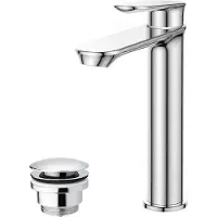 TRIZERATOP Miscelatore alto per lavabo con tappo a click-clack, modello OTTO, finitura cromata
