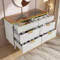 MODFU , mobiletto da cucina, cassettiera in vetro ambrato con 6 cassetti, credenza divisibile per il soggiorno o la camera da letto, colore bianco