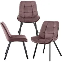 Trisens Sedie in velluto Sedie in tessuto Sedie imbottite Sedie da sala da pranzo Sedie da cucina in velluto Gambe in metallo , Qtà:3 pz;Colore:Rosa polvere