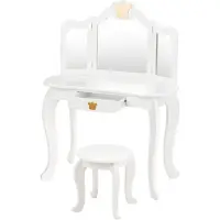 Coast Tavolino per bambini HW65299WH con sgabello e specchio estraibile, tavolino per bambini con cassetto, in legno, 80x42x106 cm, bianco