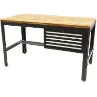 HBM banco da lavoro 155 cm con 5 cassetti, piano di lavoro in legno, nero