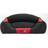HOBBYDOG Cuscino per cani, cuccia per cani, cesta per cani, divano per cani per animali domestici. Lavabile. Modello: Elite. Dimensioni: 65 x 50 x 24 cm [Taglia: L]. Colore: nero con dettagli rossi