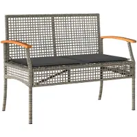 vidaXL Panchina da giardino con cuscini in poly rattan grigio e legno di acacia