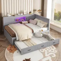 Aiorber Lettino da giorno , 140 x 200 cm, con letto estraibile, telecomando LED, divano letto, USB e presa di corrente, spazio per riporre oggetti, grigio (senza materasso)