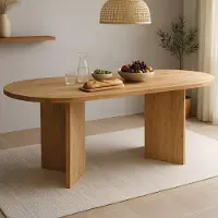Casa Massiva Tavolo da pranzo Laurie | 204 x 90 cm | legno massiccio di acacia | colore: naturale | ovale con bordo dritto | struttura a V in legno | tavolo da pranzo/cucina in legno massiccio