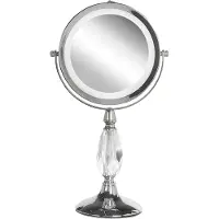Beliani Specchio per il trucco argento rotondo bifacciale ruotabile con supporto per luce LED ingrandimento 5x Specchio da tavolo moderno per il trucco