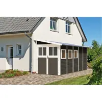 Karibu Casetta da giardino con ripostiglio Wandlitz 5, grigio terra, 181x442x230 cm