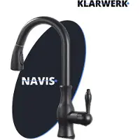 KLARWERK NAVIS | Rubinetto da cucina estraibile in acciaio inossidabile, nero opaco | Miscelatore ad arco alto | Rubinetto ad alta pressione, orientabile a 360°, 2 attacchi
