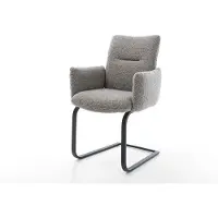 DELIFE Sedia girevole Jova-Flex con braccioli, rivestita in tessuto bouclé color argento-grigio. Sedia girevole a basso profilo, colore nero, con molle insacchettate