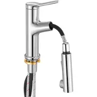 SucceBuy Miscelatore per lavabo in nichel spazzolato e acciaio inox, rubinetto con doccetta estraibile, miscelatore a risparmio idrico e monocomando per bagno, camper o lavello da bar