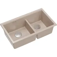 Quadron Lavello Lavello a 2 vasche | dimensioni: 78 x 50 x 23,5 cm | LOGAN 120 | lavello sottopiano Lavello in granito GraniteQ con sifone | beige + acciaio PVD