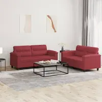 Prolenta Maison Exclusive - Set divano a 2 posti con cuscini in ecopelle color bordeaux