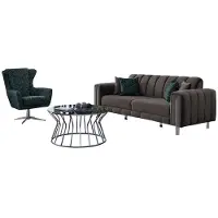 AEA Modern Couchgarnitur Sofa 3 sitzer Sessel Grau Grün Stoff Wohnzimmer
