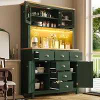 STILVORA Mobiletto da cucina in stile rustico , dotato di illuminazione a LED e portabicchieri, armadietto contenitore con 4 ante, mobile buffet per cucina e sala da pranzo