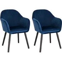 Woltu Set di 2 sedie da pranzo, poltrona, sedia imbottita con braccioli, gambe in legno, rivestimento in velluto, blu