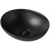 Rexo Lavabo in Vetroceramica da appoggio, nero opaco, ovale