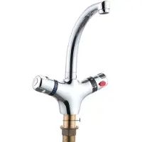 OEM Miscelatore termostatico per lavabo, doppia maniglia, corpo in ottone massiccio, altezza 290 mm, grigio chiaro
