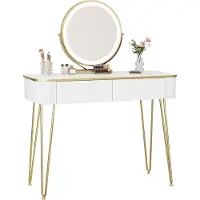 EUGAD Toeletta con illuminazione a LED, luminosità regolabile, con 2 cassetti in legno, bianco oro
