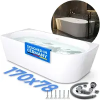BELVIT Vasca da bagno angolare semi-indipendente sinistra in acrilico bianco lucido con set di scarico a clic 170x78 cm