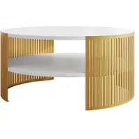 Mirjan 24 Tavolino Fikoli Oro, tavolino da salotto, gambe e fianchi in acciaio (colore: oro / bianco artico)