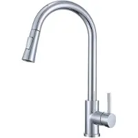 VBChome Rubinetto da cucina Acciaio inossidabile cromato con bocca estraibile, girevole a 360°, con pulsante per selezionare i tipi di getto – rubinetto moderno per lavello