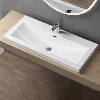 Doporro Lavabo ad Incasso Soprapiano Lavabo Bagno da Appoggio Rettangolare 100x48x13 cm Bianco Lucido, Lavandino in Marmoresina con Foro Rubinetto e Troppopieno Colossum01