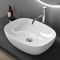 Doporro Lavabo da Appoggio in Vetroceramica Bianco Lucido 50 cm, Lavandino Bagno Brüssel104
