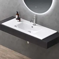 Doporro Lavabo da Incasso Rettangolare 100 cm in Vetroceramica Bianco Lucido, Lavandino Integrato con Foro Rubinetto, Installazione su Mensola o Mobile Bagno Brš¹ssel912