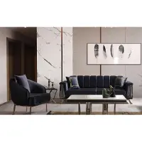 AEA Couchgarnitur Dreisitzer Sessel Couch Polstersofa Stoffsofa Schwarz 2tlg