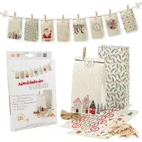 Skorpion Set calendario dell'Avvento GreenLine - Set creativo fai-da-te con 24 sacchetti stampati, fogli adesivi e clip in legno - design personalizzato prima di Natale