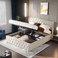 UnboxG Letto matrimoniale imbottito 140x200cm letto a molle insacchettate letto in legno massiccio con rete a doghe e contenitore, letto funzionale letto contenitore in velluto, grigio