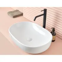 Sanycces Lavabo da appoggio CHIURE 60 x 42 x 14,5h cm con valvola a stelo "ClickClack", bianco