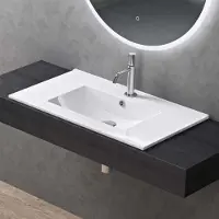 Doporro Lavabo da Incasso Rettangolare 80 cm in Vetroceramica Bianco Lucido, Lavandino Integrato con Foro Rubinetto, Installazione su Mensola o Mobile Bagno Brš¹ssel912