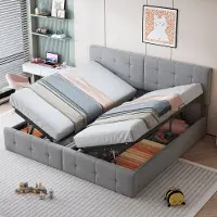 Sweiko Letto imbottito Letto contenitore idraulico Letto matrimoniale multifunzionale Letto per bambini Letto per ospiti, tessuto vellutato delicato sulla pelle 180x200cm Grigio, senza materasso
