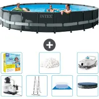Intex Piscina Round Ultra XTR Frame - 610 x 122 cm - inclusa pompa - scaletta - telo di fondo - confezione di manutenzione della copertura - sfere filtranti - aspirapolvere