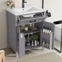Sweiko 60 x 46 x 84,8 cm Mobile da bagno a terra con lavabo, lavandino, verniciatura completa, ripiani a doppia anta, pratici cassetti, ripiani regolabili, lavabo in Vetroceramica integrato, grigio