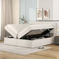 STILVORA , letto matrimoniale 140x200, letto per ragazzi con rete a doghe, struttura in metallo e grande contenitore, accessibile da entrambi i lati, colore beige (senza materasso)