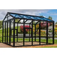 Casa Padrino casetta da giardino nera 400 x 300 x h. 276,2 cm - Casetta da giardino in legno massiccio con finestre e porte in vetro - Serra - Casette da giardino - Serre