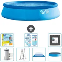 Intex Piscina gonfiabile rotonda Easy Set di - 457 x 107 cm - blu - pompa inclusa - scaletta - telo per il pavimento - pacchetto di manutenzione della copertura - filtro - piastrelle per il pavimento