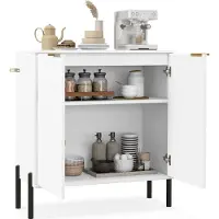 KOMFOTTEU Mobile da cucina a 2 ante, credenza con kit antiribaltamento e gambe in metallo, mobile buffet laterale 70 x 37 x 78 cm, per soggiorno, sala da pranzo, bianco