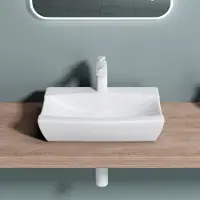 Doporro Lavabo da Appoggio in Ceramica Bianco Lucido, Lavandino Bagno Moderno con Foro Rubinetto e Rivestimento Nano 47x32x10 cm Brš¹ssel152B