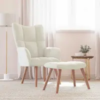 Prolenta Maison Exclusive - Poltrona relax con poggiapiedi in velluto bianco crema